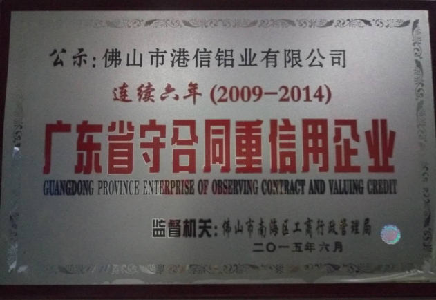 2009至2014年广东省守合同重信用企业